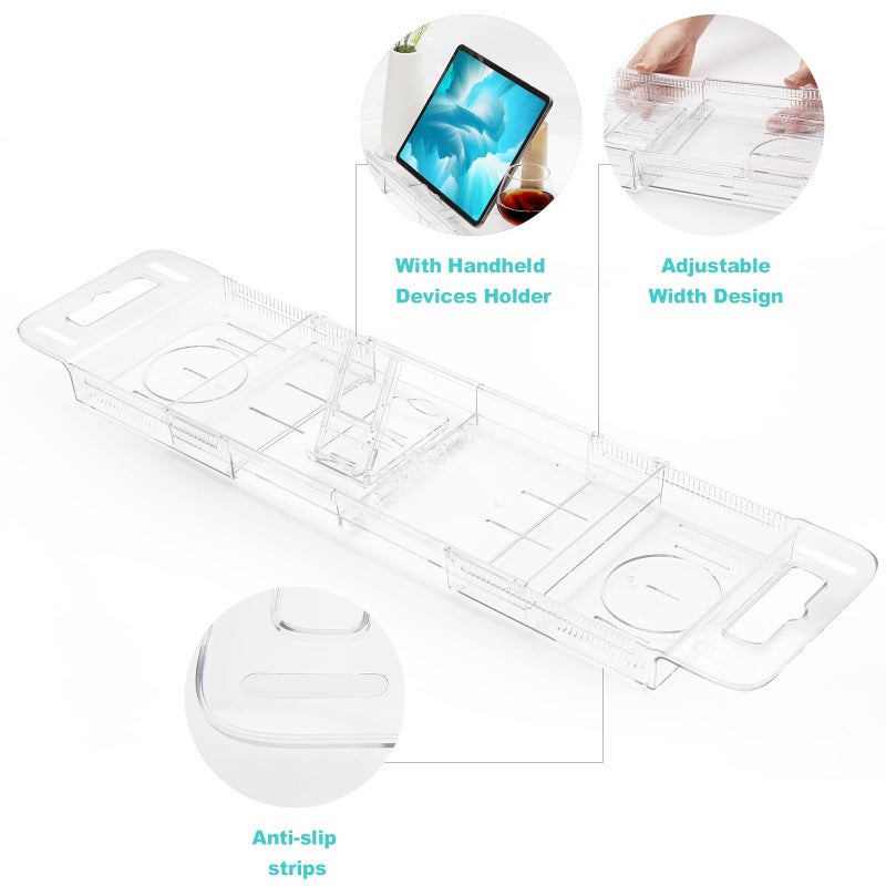 COKIHOM Expandable Bathtub Tray Caddy for Bath Relaxing  Transparent Bath Accessories Bath Table Tub Tray for Women  Adjusts from 22 to 31 Inches  Ideal for Housewarming  Anniversary or Wedding Gifts New Home - Image 3